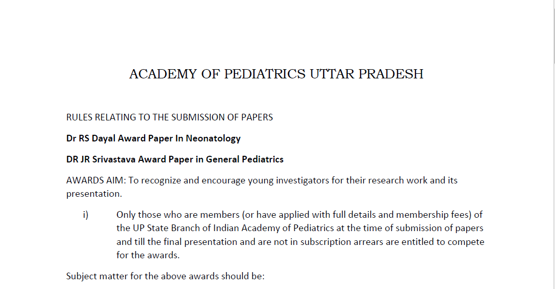 Rules for Award Papers for UP PEDICON 2020